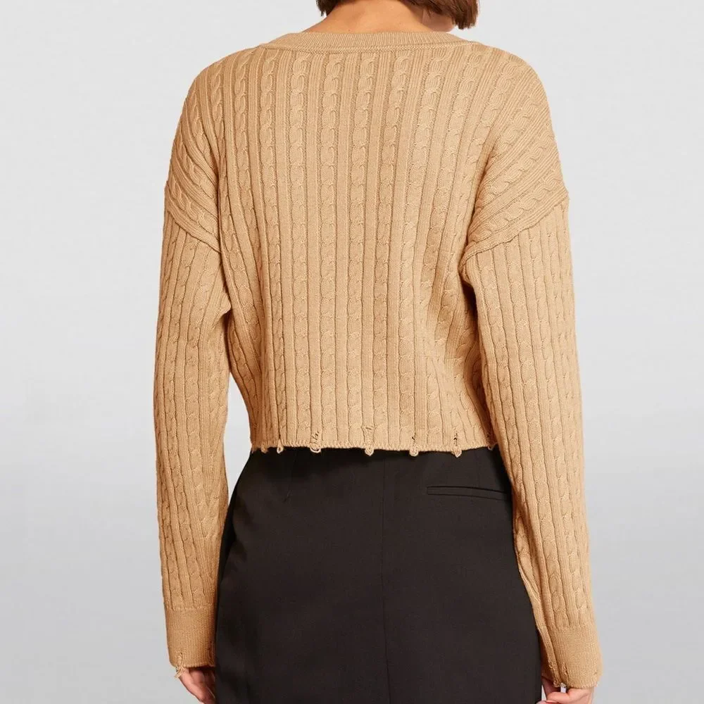 SANDRO- Cropped Cable-Knit Sweater in Beige